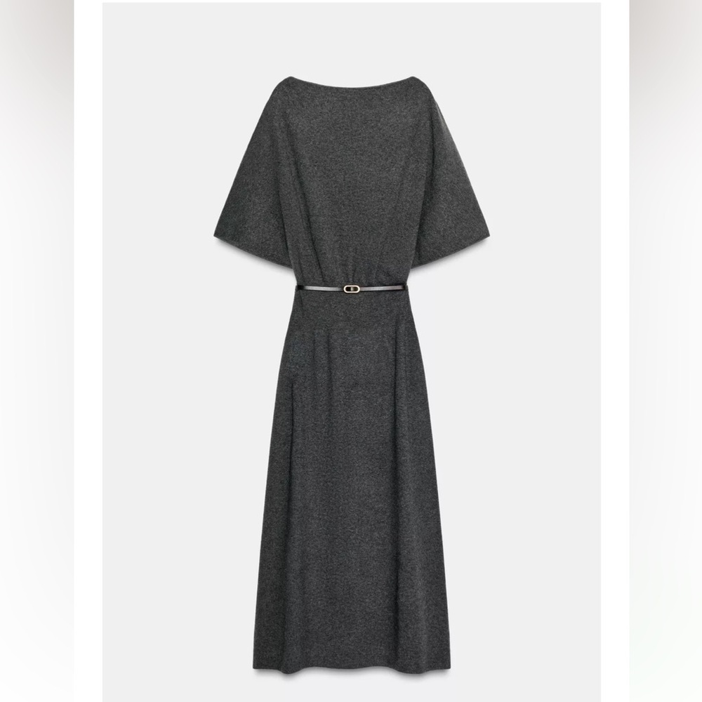 ZARA BELTED KNIT MIDI DRESS NWT SIZE XLARGE GRAY